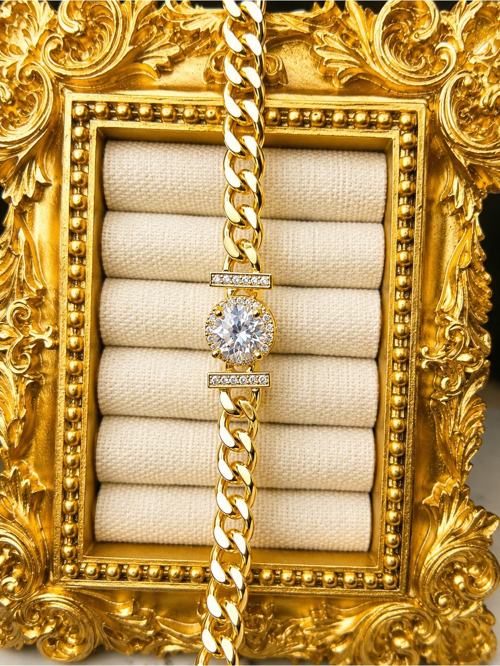 7.5” 14 k gold fill Gold Cubic Zirconia Accent Women's Bracelet - Luxe Chain